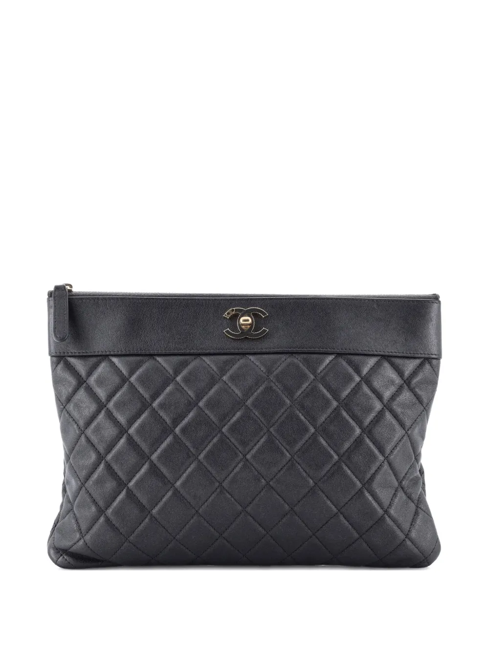 Click to view more detailed imagery on our partner's website Pre-owned Chanel Mademoiselle O Case Quilted Sheepskin Medium Clutch Bag In Gray
