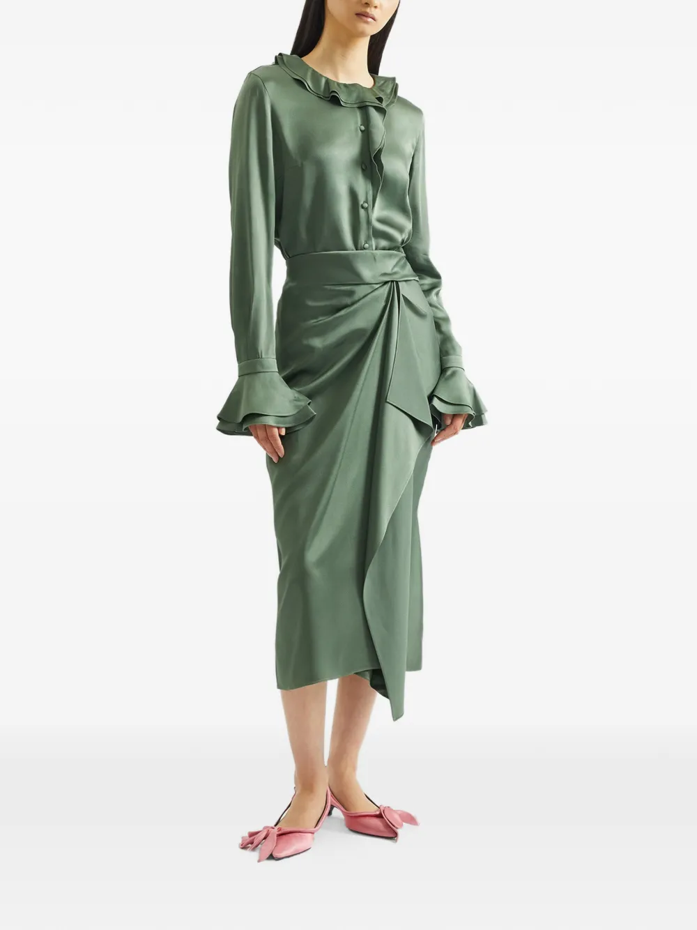 ERDEM Midi-rok met gedrapeerd detail Groen
