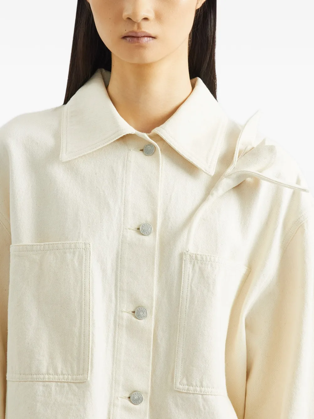 ERDEM Cropped denim jack met bloemapplicatie Beige