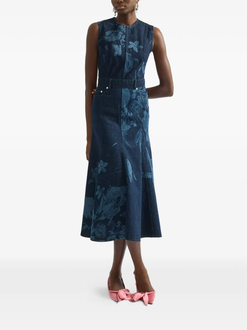 ERDEM Mouwloze jurk met print Blauw