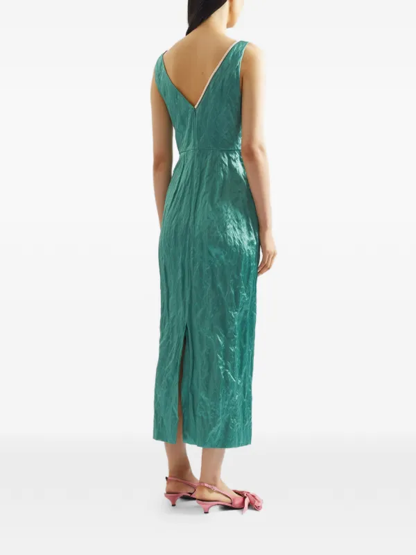 ERDEM Embroidered Sleeveless Satin Midi Dress | Green | FARFETCH BH