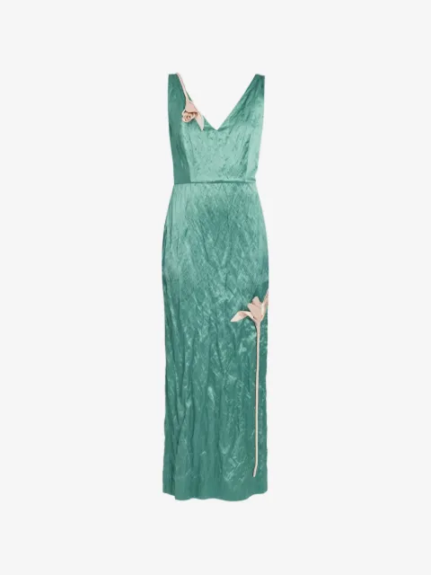 ERDEM ærmeløs midi-kjole i satin med broderi