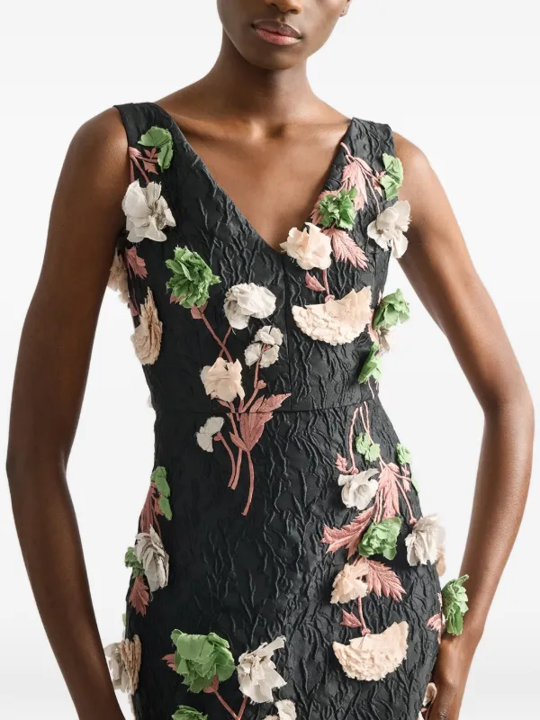 ERDEM floral-detail Embroidered Midi Dress | Black | FARFETCH ID