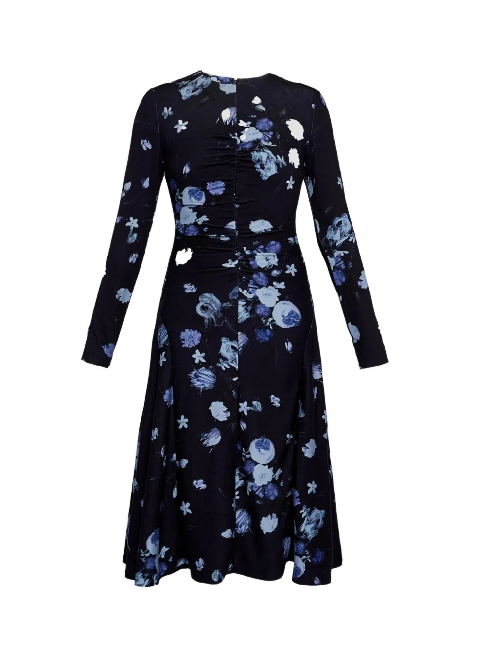 ERDEM floral-print long-sleeve midi dress - Blauw