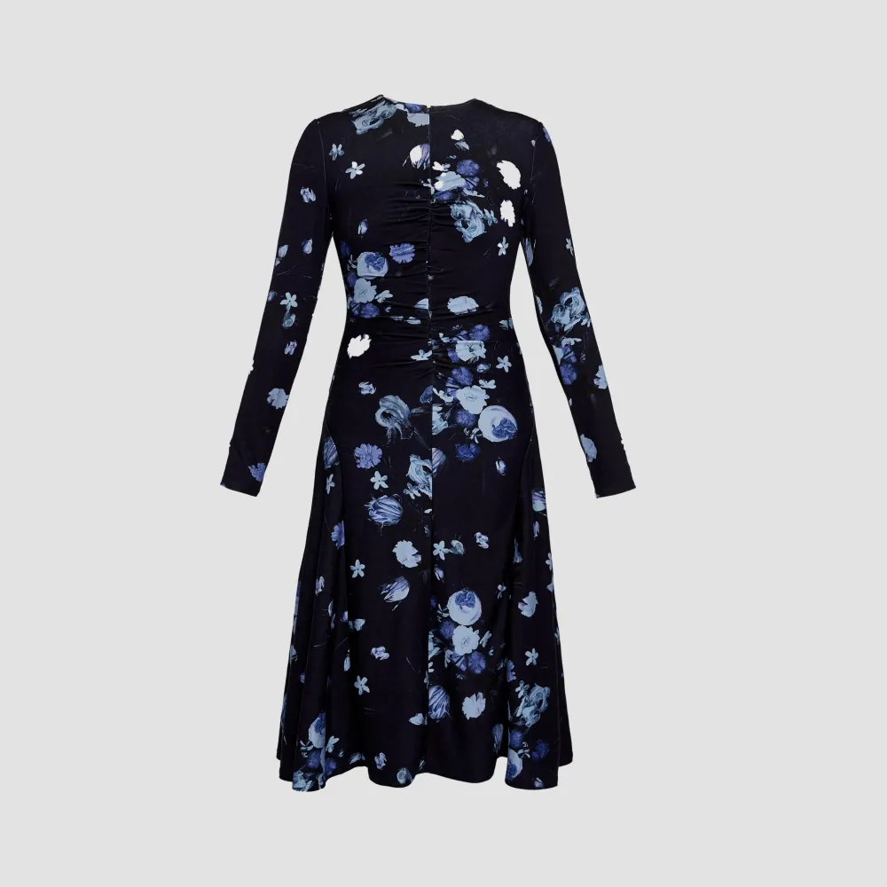 ERDEM floral-print long-sleeve midi dress - Blu