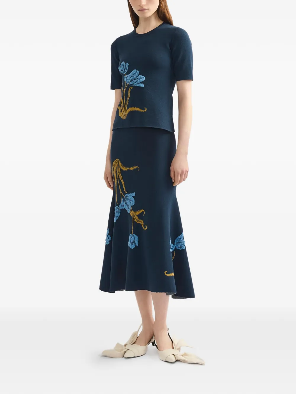  Erdem Floral-jacquard Knitted Midi Skirt - Blue 