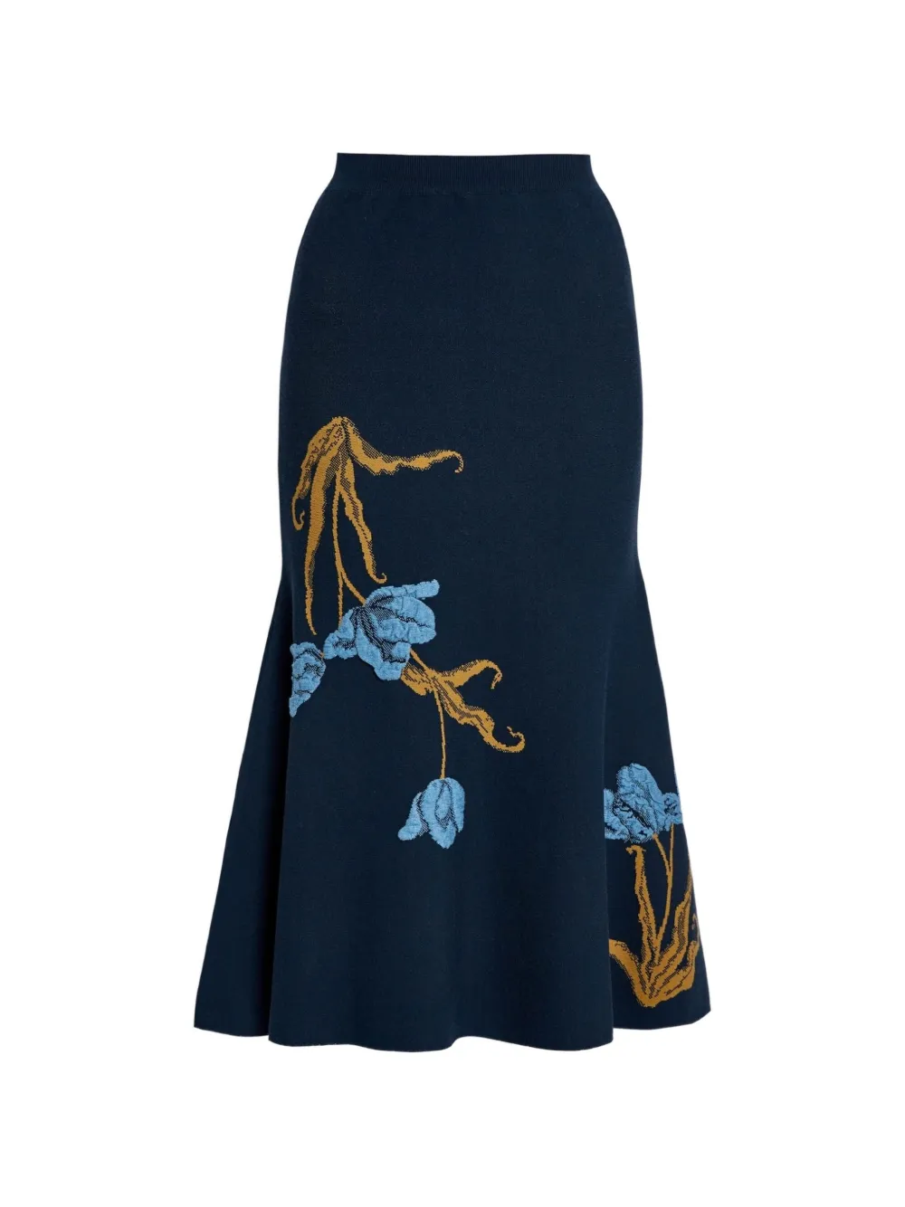 ERDEM floral-jacquard knitted midi skirt - Blu