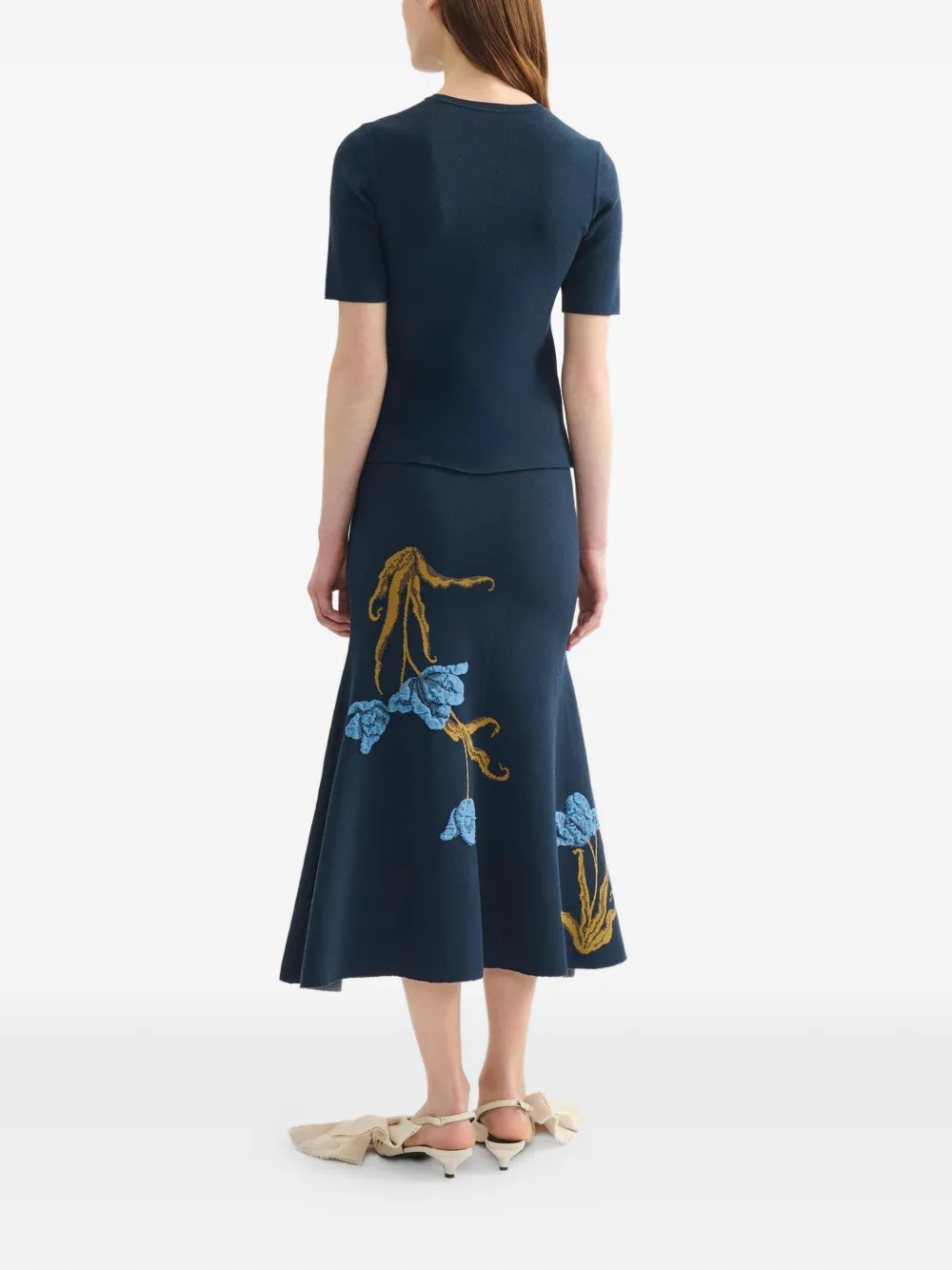  Erdem Floral-jacquard Knitted Midi Skirt - Blue 