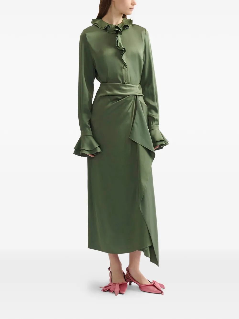 ERDEM Cady ruffled long-sleeve shirt - Groen