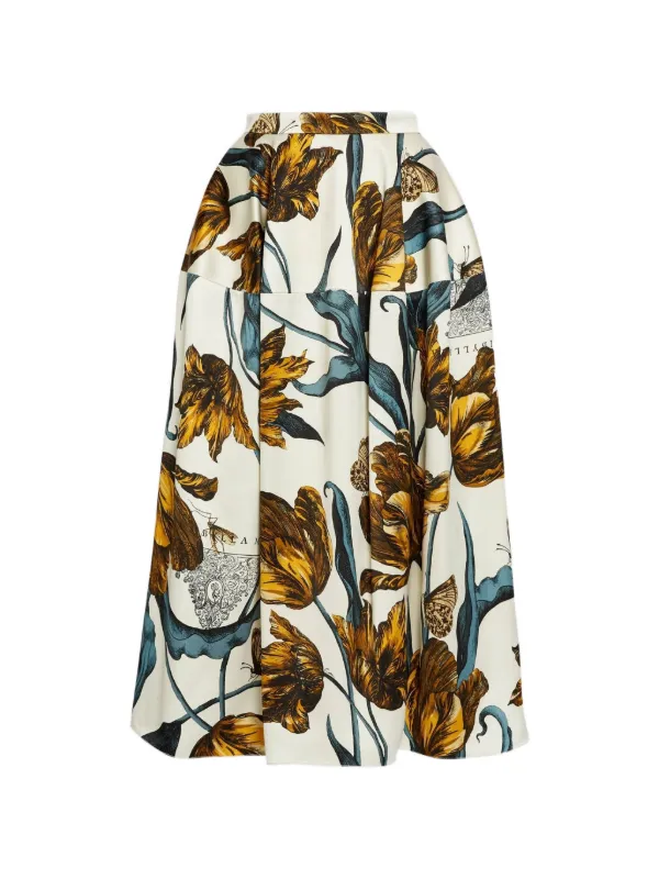 Erdem Floral-print Midi Skirt in Neutrals