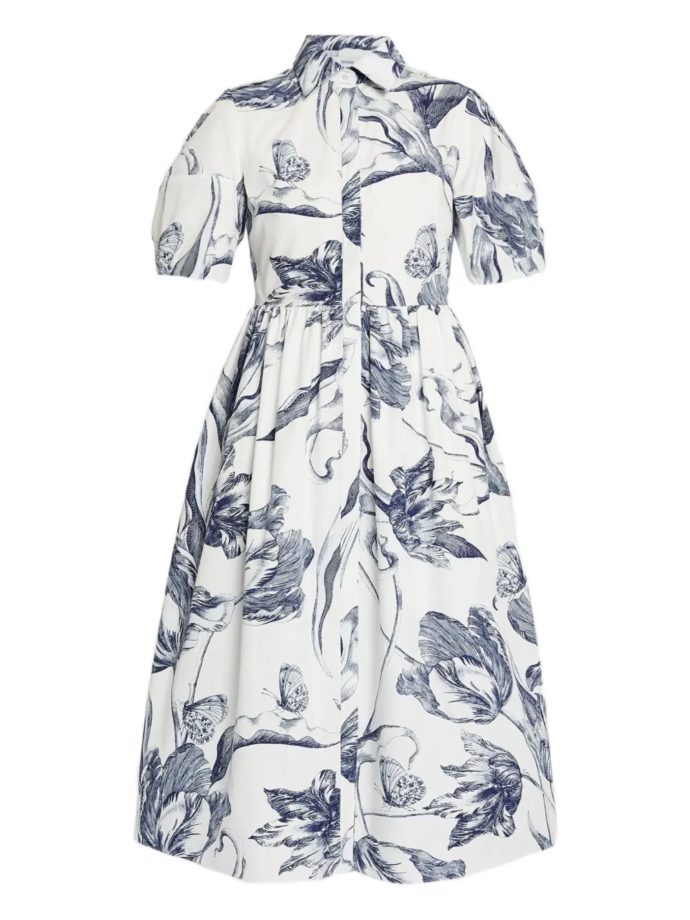 Erdem Floral-print Short-sleeve Midi Shirt Dress In White