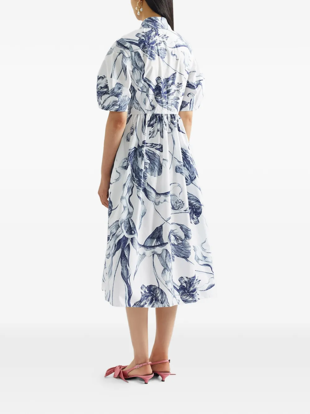 Floral-Print Short-Sleeve Midi Shirt Dress