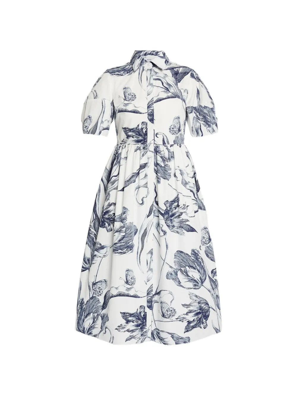 Floral-Print Short-Sleeve Midi Shirt Dress
