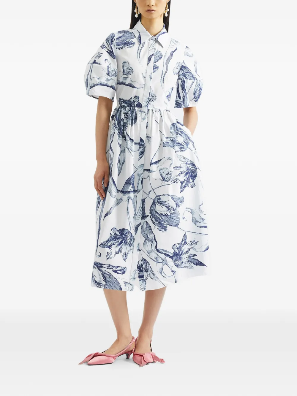 ERDEM floral-print short-sleeve midi shirt dress - Toni neutri