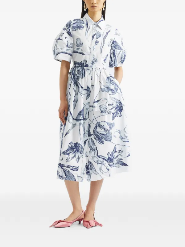 Erdem Floral Print Midi Shirt Dress - White