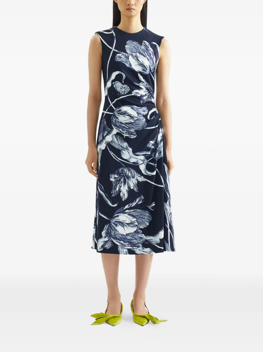 ERDEM Midi-jurk met bloemenprint Blauw