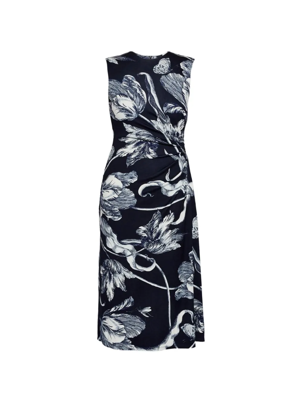 ERDEM Abito midi smanicato a fiori - Blu
