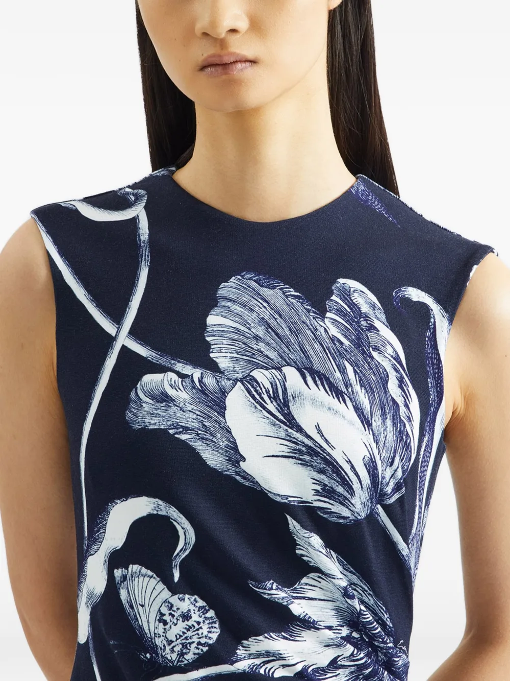 ERDEM Midi-jurk met bloemenprint Blauw