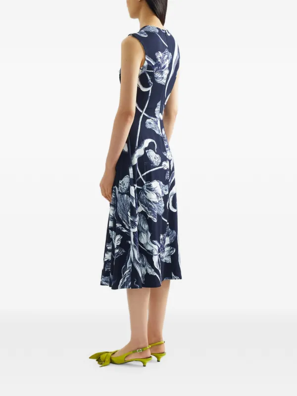 erdem blue floral dress Erdem Reconstructed Crinkle Satin Sleeveless Midi Cocktail Dress, Painted Bloom Navy, Women's, 10, Satin & Silk Dresses main image 0