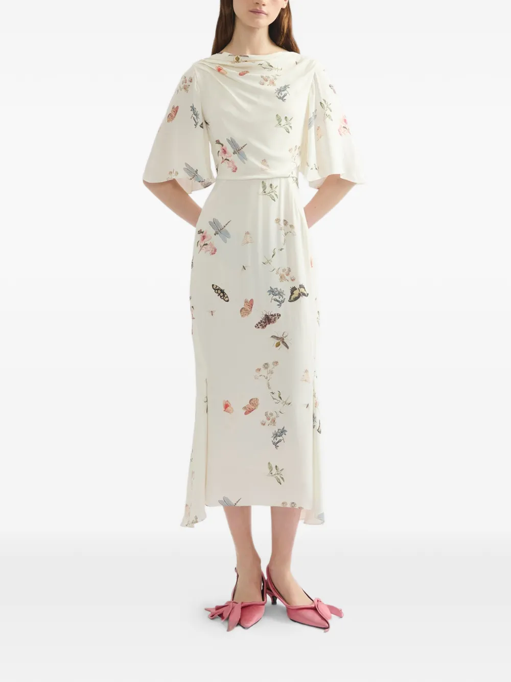 ERDEM Midi-jurk met fladdermouwen - Beige