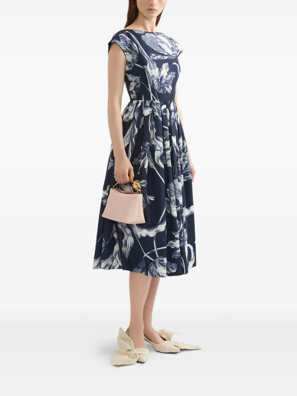 ERDEM Midi-jurk met bloemenprint Blauw
