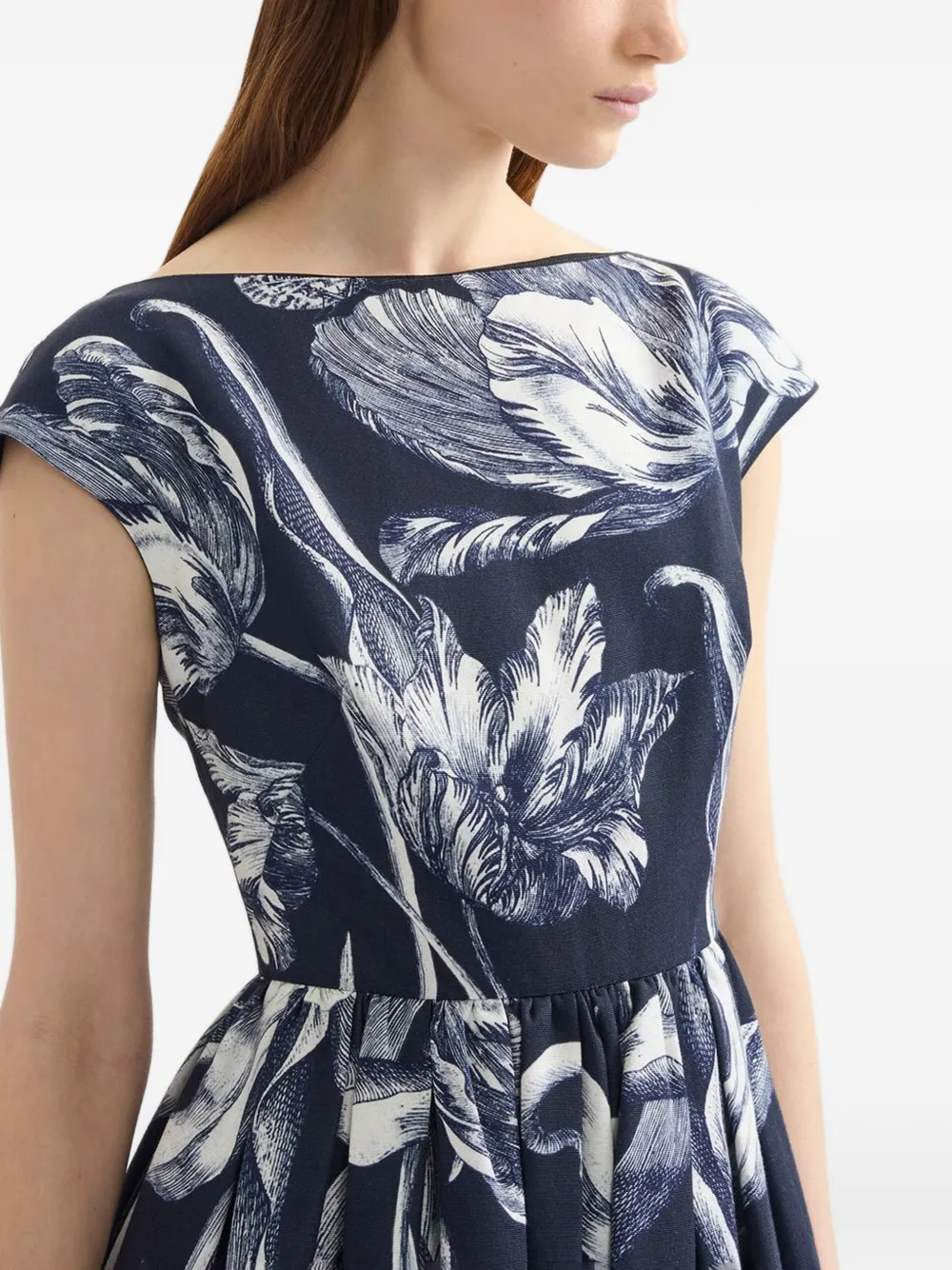 ERDEM Midi-jurk met bloemenprint Blauw