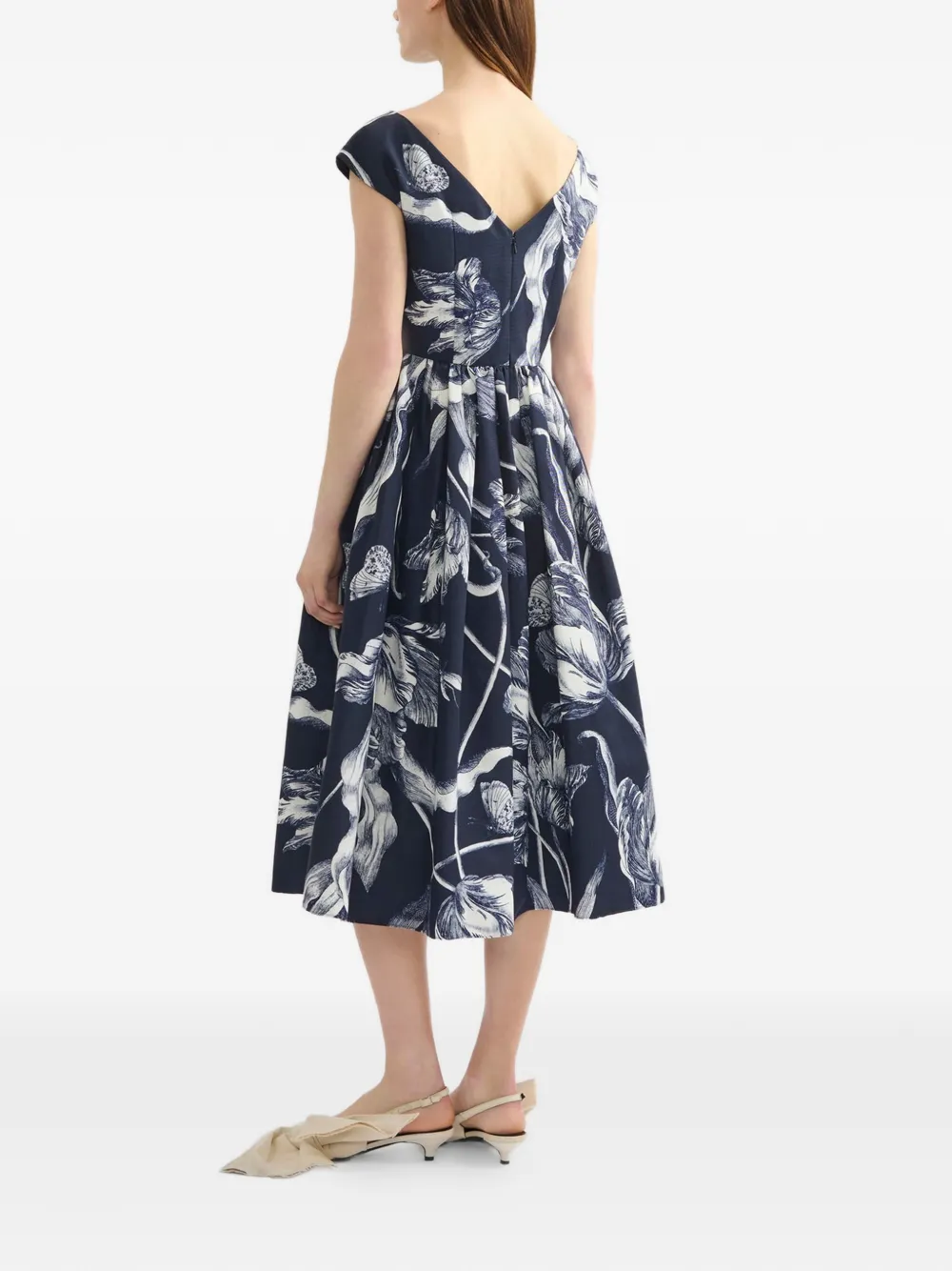 ERDEM Midi-jurk met bloemenprint Blauw