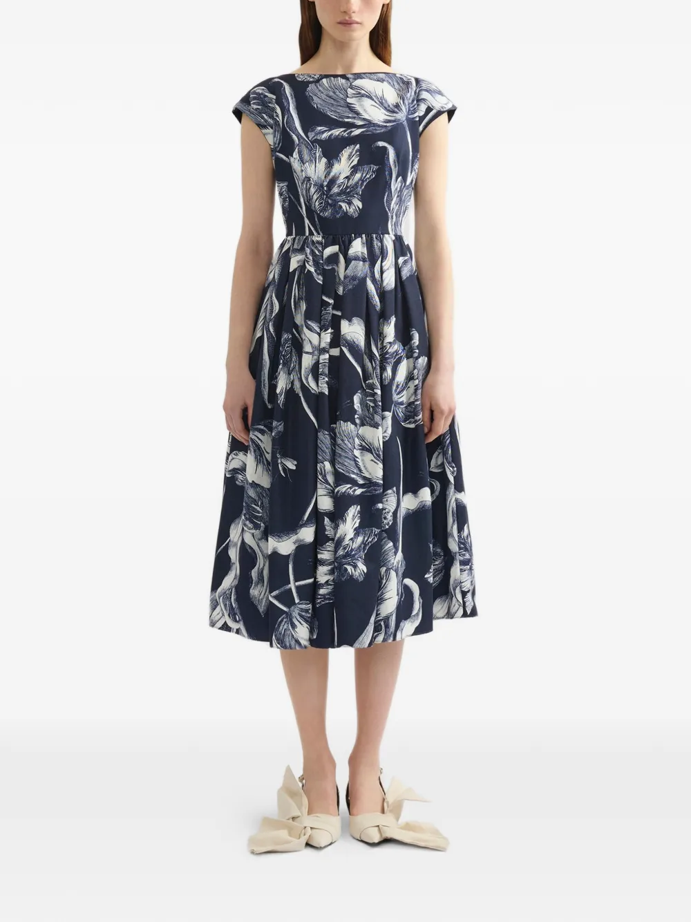 ERDEM Midi-jurk met bloemenprint Blauw