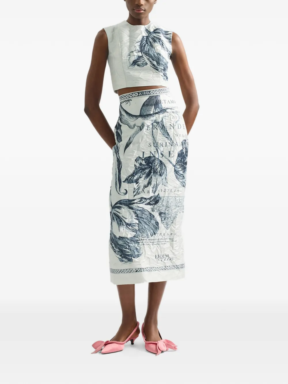  Erdem Floral-print Sleeveless Satin Top - Grey 