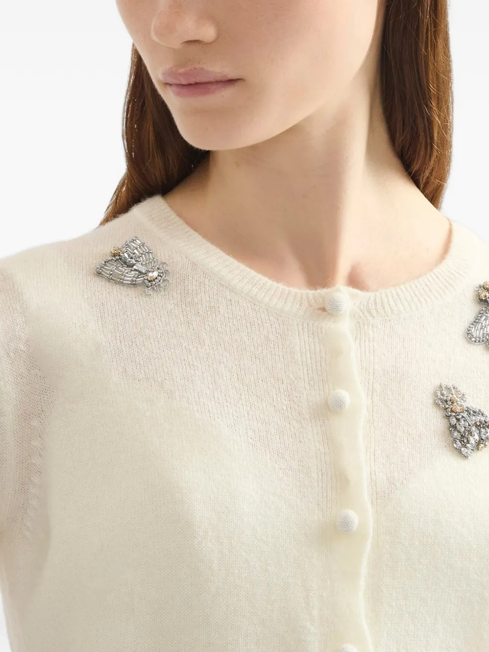 ERDEM Verfraaid vest met ronde hals Beige