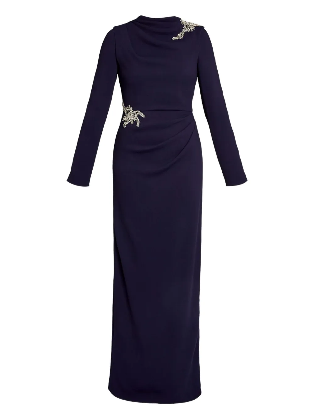 Erdem Embellished Long-sleeve Gown In Blue