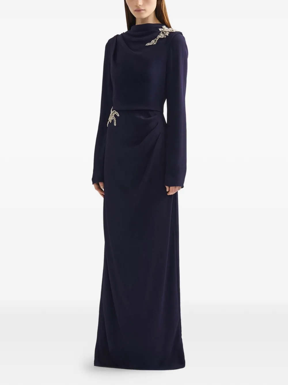 ERDEM embellished long-sleeve gown - Blauw