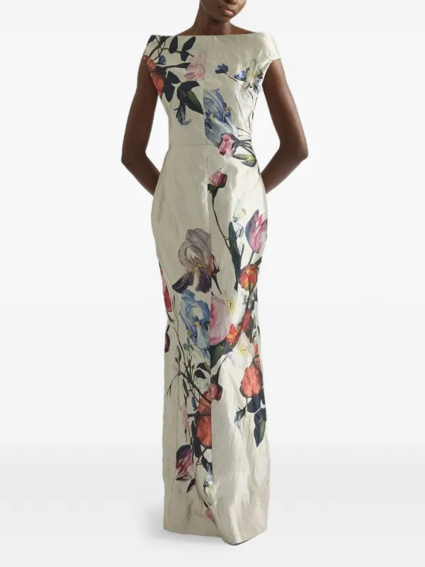 ERDEM floral-print Satin Maxi Dress | Neutrals | FARFETCH