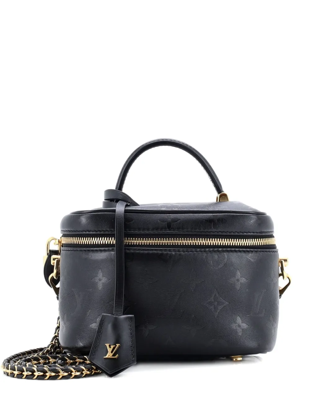 Pre-owned Louis Vuitton Vanity Handbag Monogram Ink Embossed Lambskin Pm Crossbody Bag In Black