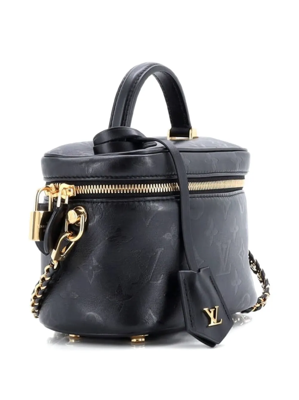 Pre-owned Louis Vuitton Vanity Handbag Monogram Ink Embossed Lambskin Pm Crossbody Bag In Black