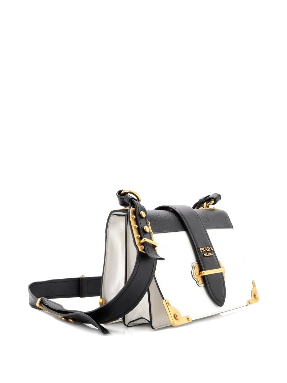 Pre-owned Prada Cahier Leather And Saffiano Leather Large Crossbody Bag In White