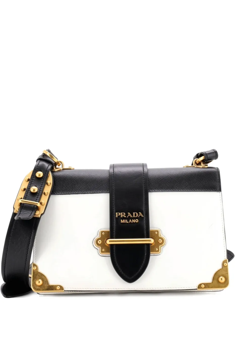 Prada Pre-Owned Cahier Leather and Saffiano Leather Large crossbody bag - Bianco