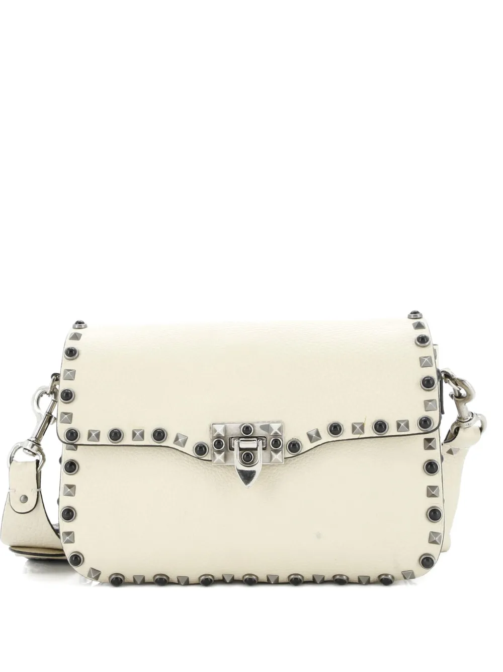 Valentino Garavani Pre-Owned Rolling Rockstud Leather with Cabochons Medium crossbody bag - Toni neutri