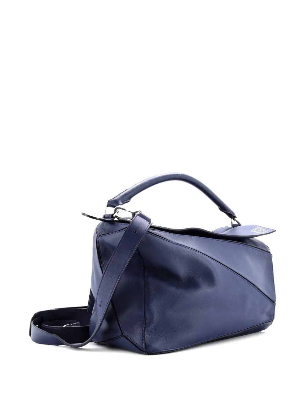 Pre-owned Loewe Puzzle Bag Leather Large Satchel In Blue