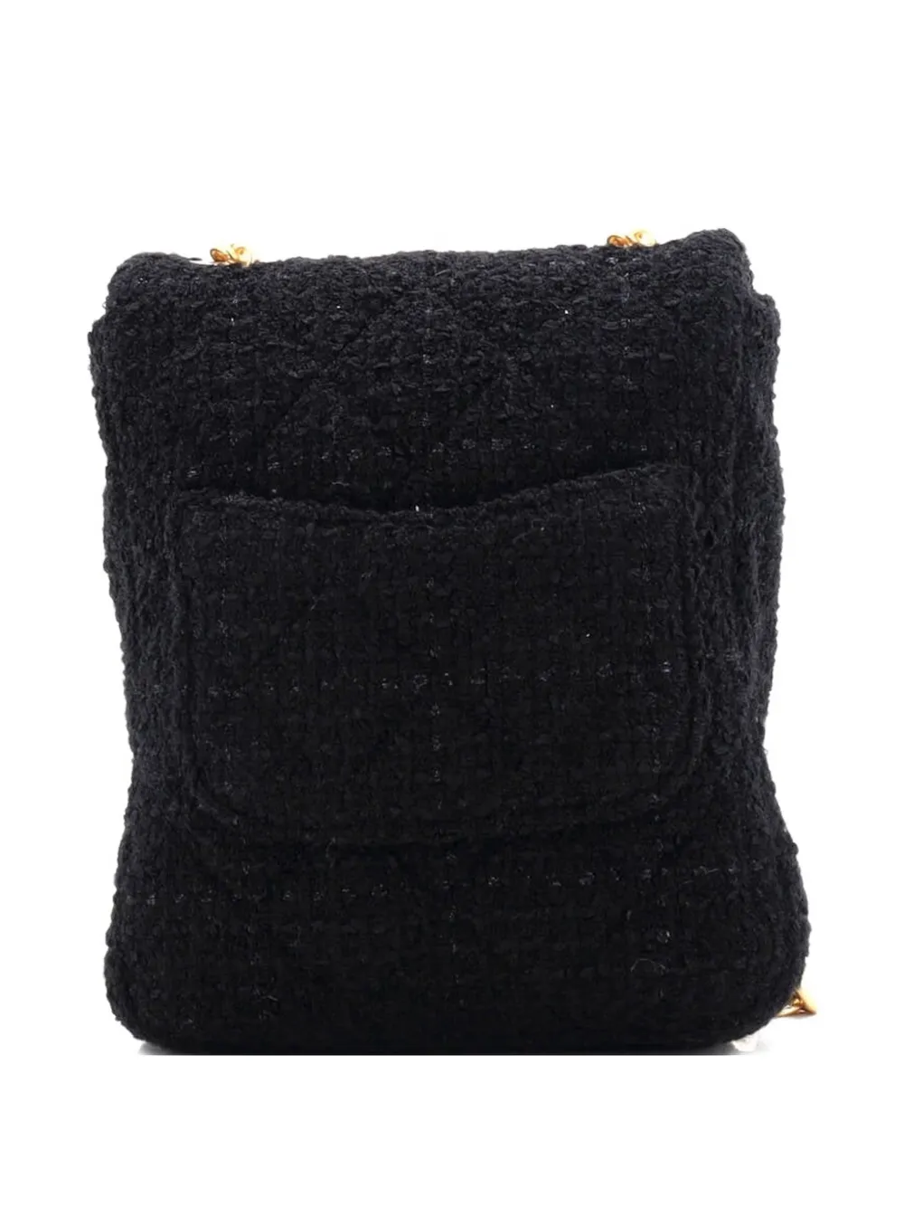 CHANEL Pre-owned North South Cc Bijoux Chain Flap Quilted Tweed Mini Shoulder Bag In Black