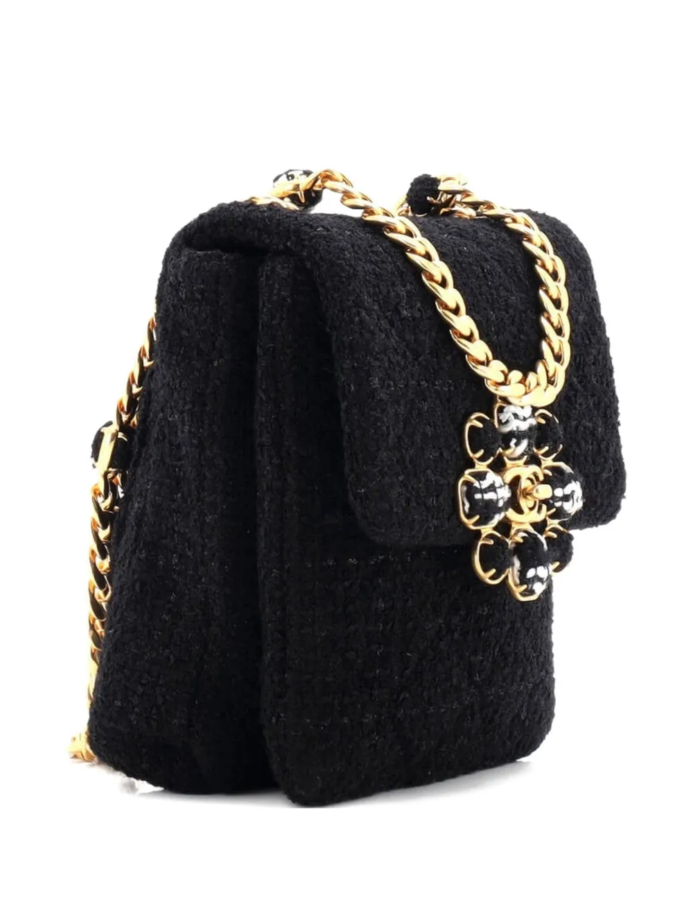 CHANEL Pre-owned North South Cc Bijoux Chain Flap Quilted Tweed Mini Shoulder Bag In Black