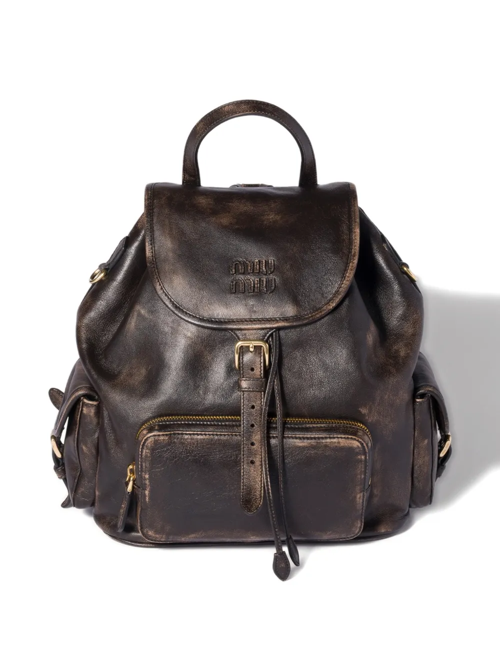 Miu Miu Leather Large Backpack In Brown