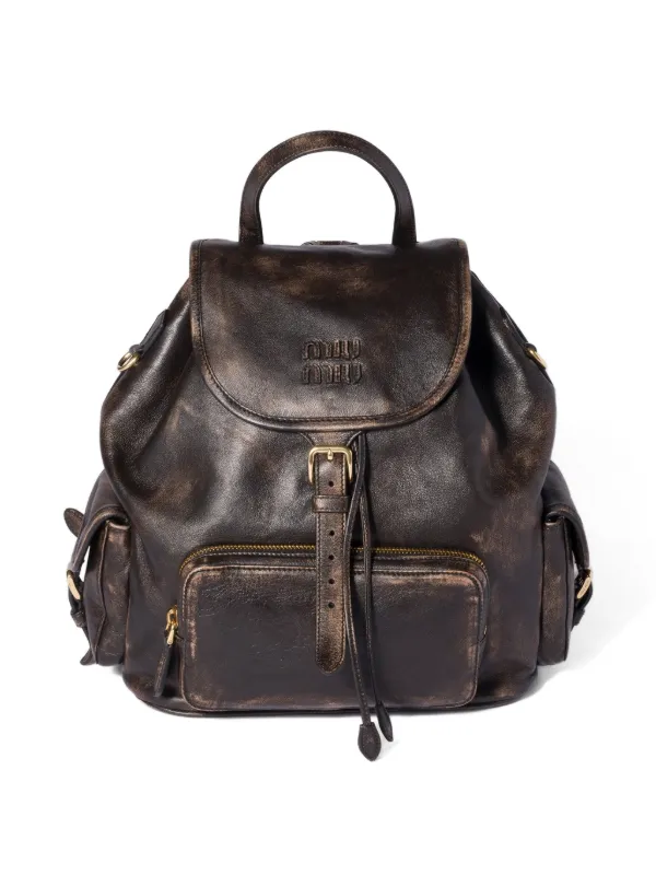 Miu Miu レザーバックパック | ブラウン | FARFETCH JP