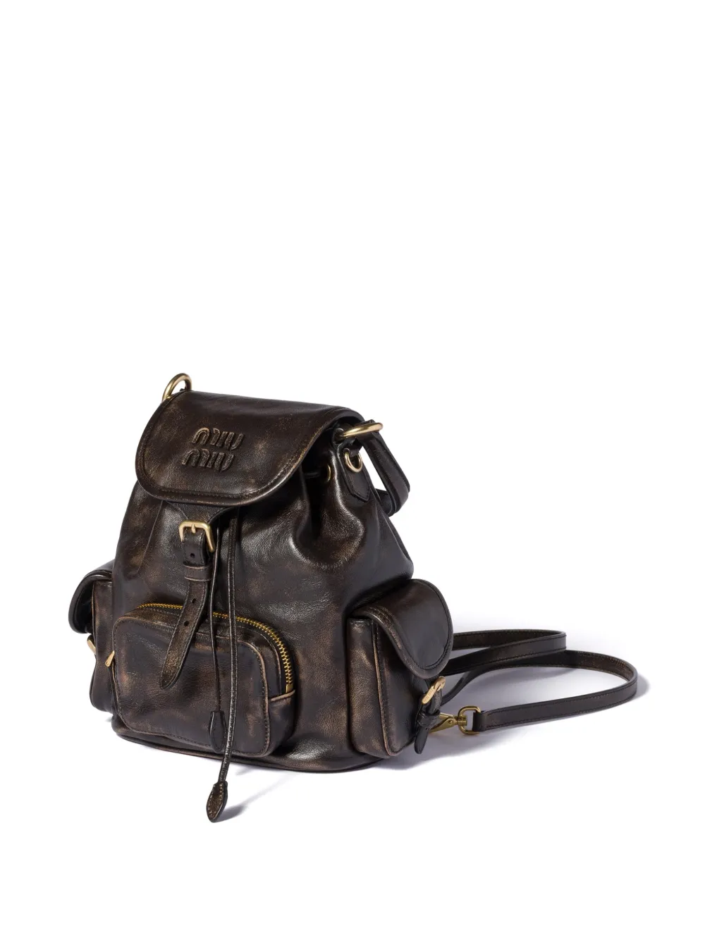  Miu Miu Medium Leather Backpack - Brown 