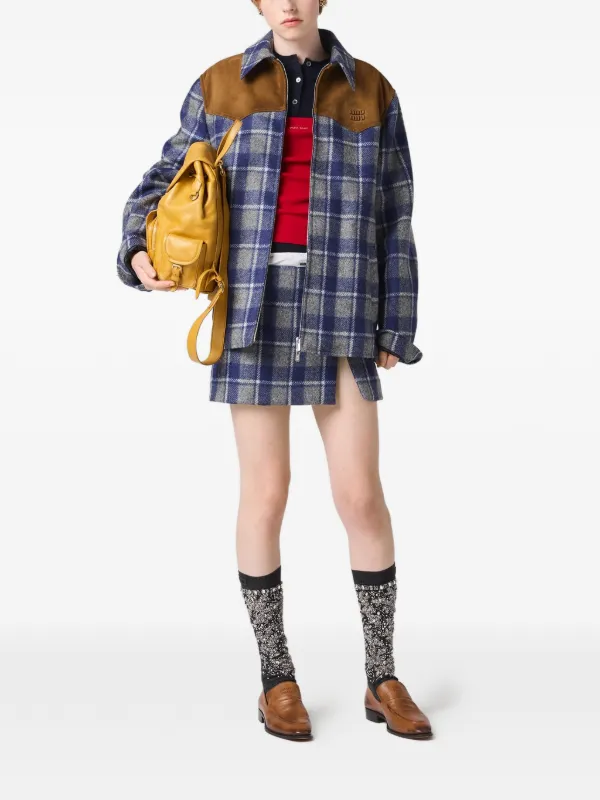 Miu Miu check-pattern Jacket | Blue | FARFETCH