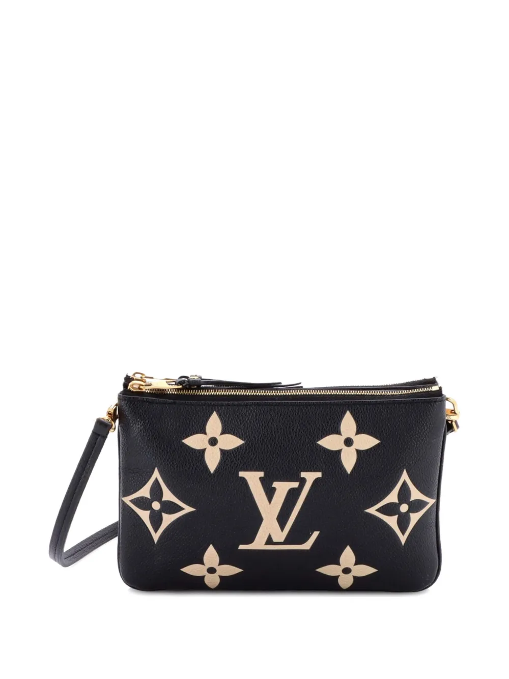 Pre-owned Louis Vuitton Double Zip Pochette Bicolor Monogram Empreinte Giant Crossbody Bag In Black