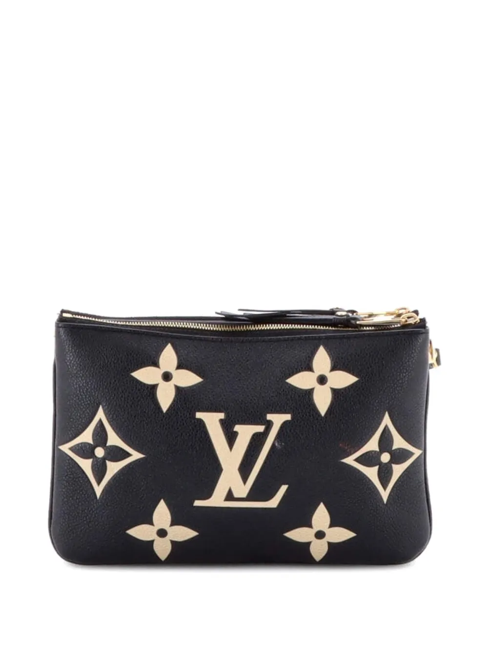 Pre-owned Louis Vuitton Double Zip Pochette Bicolor Monogram Empreinte Giant Crossbody Bag In Black