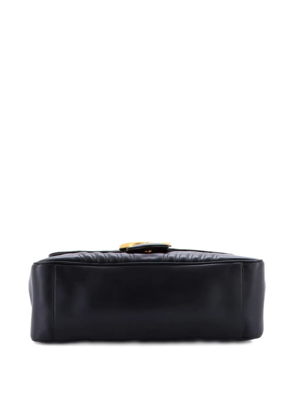 Pre-owned Gucci Gg Marmont Top Handle Flap Bag Matelasse Leather Medium Satchel In Black