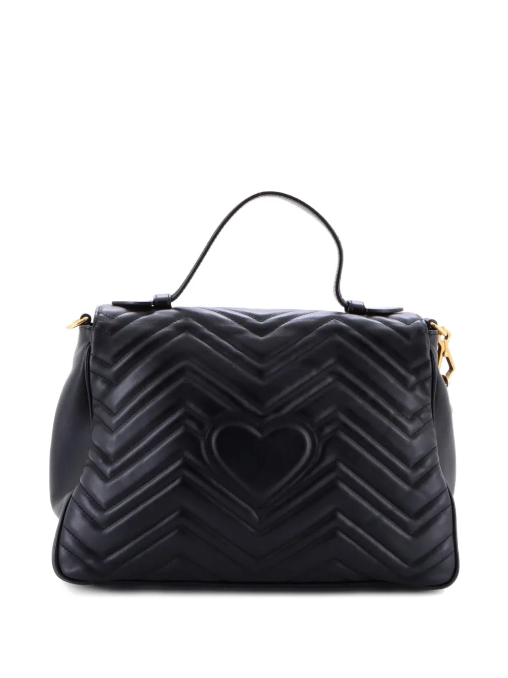 Pre-owned Gucci Gg Marmont Top Handle Flap Bag Matelasse Leather Medium Satchel In Black