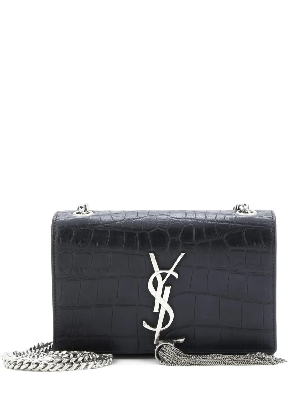 Saint Laurent Pre-Owned Classic Monogram Tassel Crocodile Embossed Leather Small crossbody bag - Black